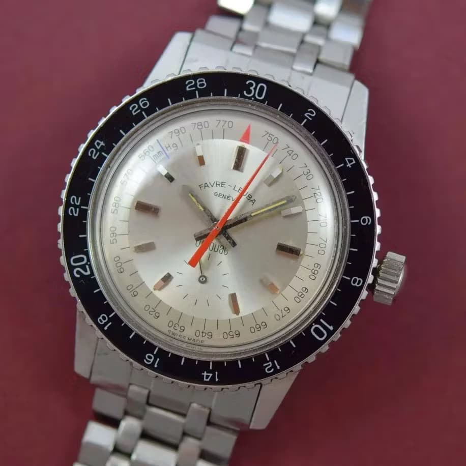 A Vintage Favre Leuba Dive watch with a Depth Gauge.