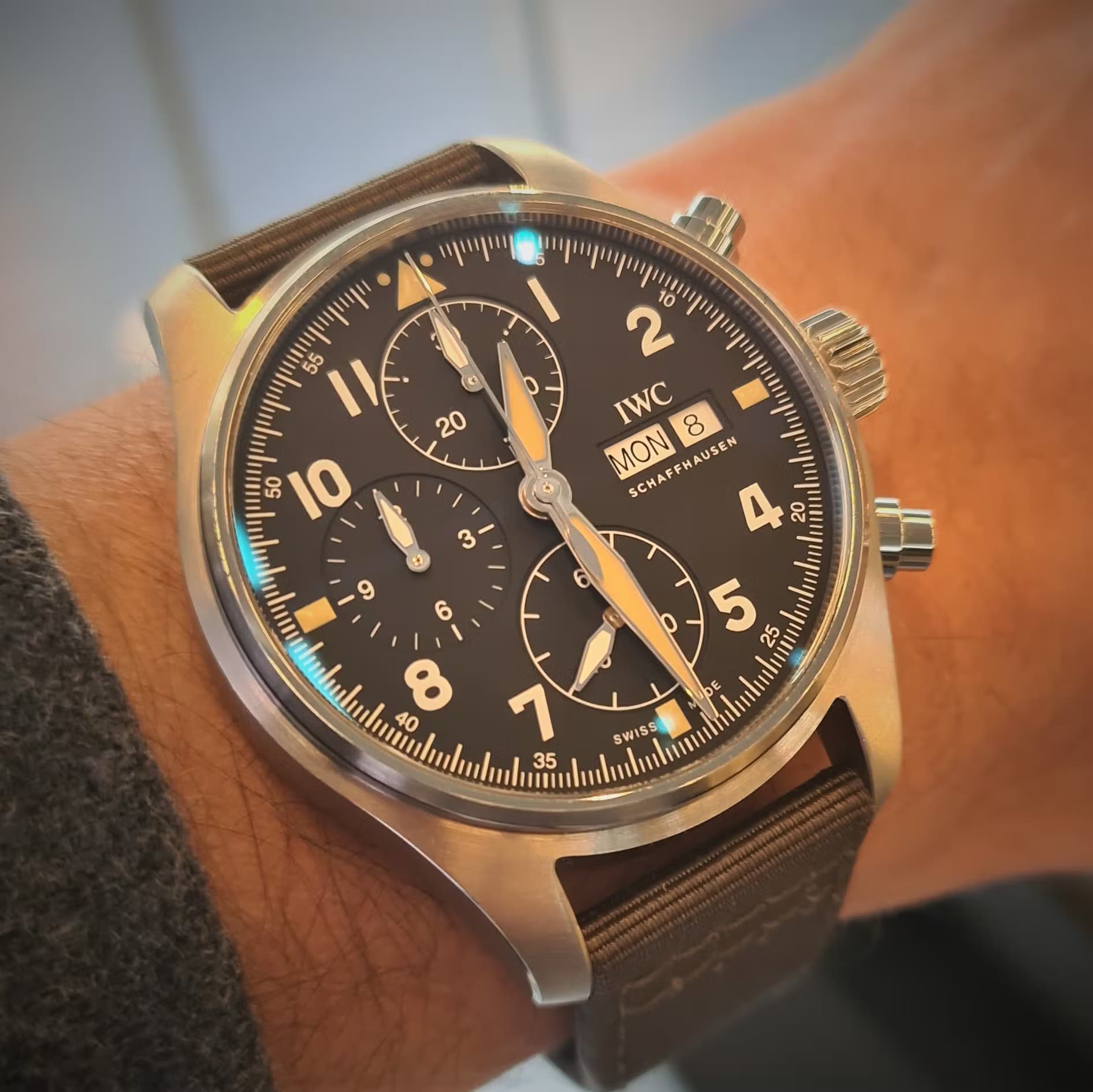 An IWC Pilot Spitfire made to celebrate the globe-spanning flight in an original Spitfire war fighter from World War Two.