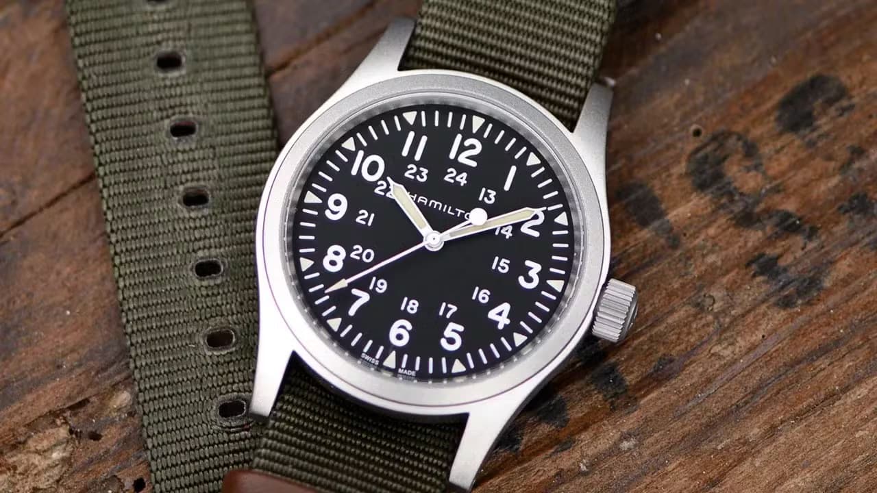 Hamilton Khaki Field Watch from the current Collection, based on the 1970s Military Issue Watch.