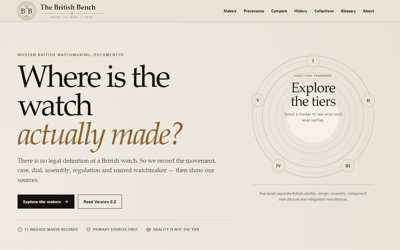 a screenshot of a beige webpage for the british bench with options to explore further