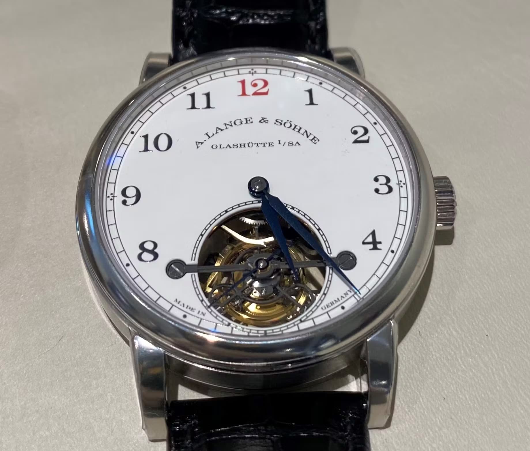 Lange & Sohne 1815 Tourbillon with Porcelain Dial. This watch is entirely hand-finished, including all of the movement parts even though you can't see them. While it has a Tourbillon feature, it is still a Time-Only watch