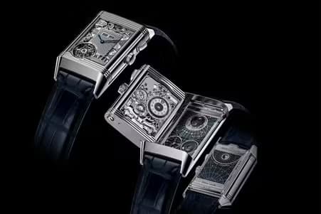 Reverso Quadtriptique showing all four dials and the complexity of the skeletonised movement.